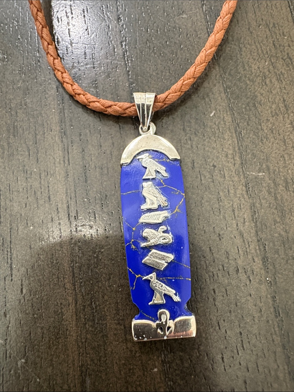 Silver Lapis Blue Egyptian Cartouche Pendant Necklace